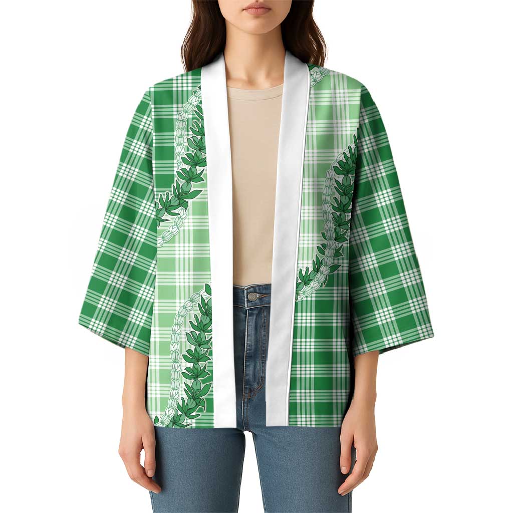 Green Hawaii Palaka Kimono Hawaiian Pikake Lei