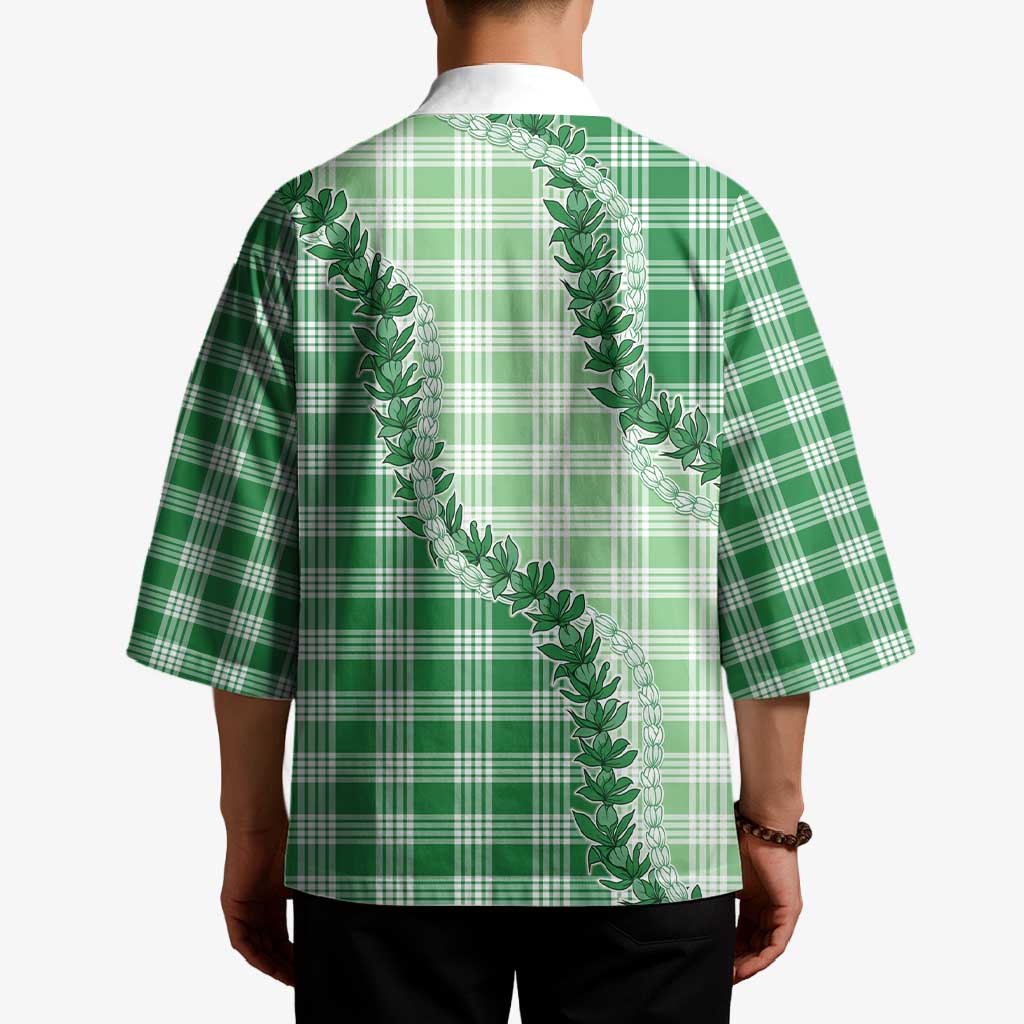 Green Hawaii Palaka Kimono Hawaiian Pikake Lei