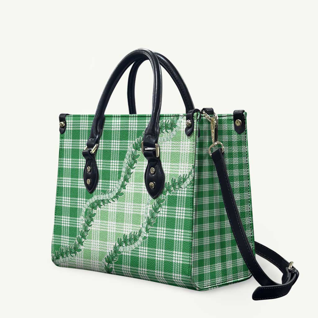 Green Hawaii Palaka Leather Bag Hawaiian Pikake Lei LT05 Green - Polynesian Pride