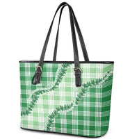 Green Hawaii Palaka Leather Tote Bag Hawaiian Pikake Lei LT05 - Polynesian Pride
