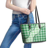 Green Hawaii Palaka Leather Tote Bag Hawaiian Pikake Lei LT05 - Polynesian Pride
