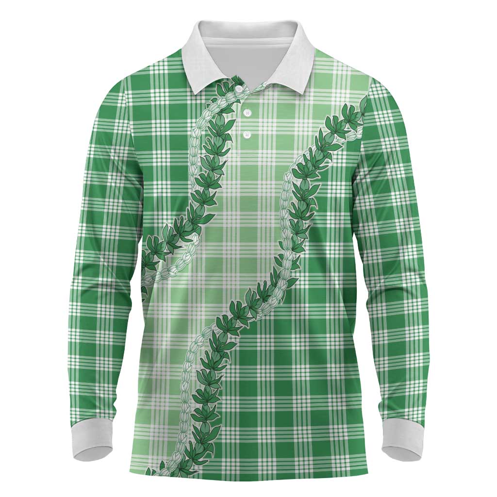 Green Hawaii Palaka Long Sleeve Polo Shirt Hawaiian Pikake Lei LT05 Green - Polynesian Pride