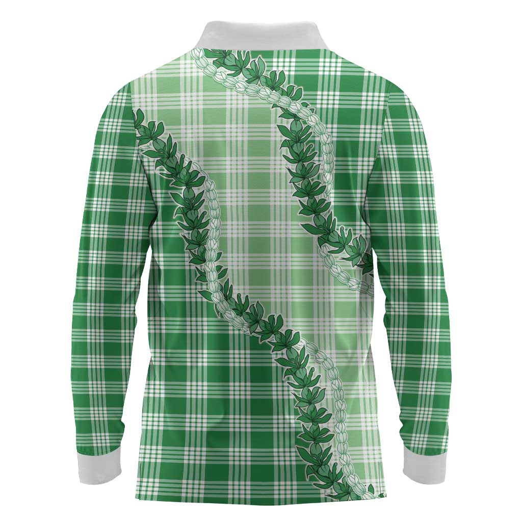 Green Hawaii Palaka Long Sleeve Polo Shirt Hawaiian Pikake Lei LT05 - Polynesian Pride