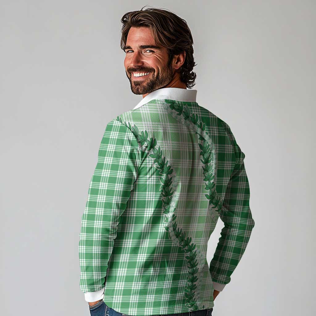 Green Hawaii Palaka Long Sleeve Polo Shirt Hawaiian Pikake Lei LT05 - Polynesian Pride