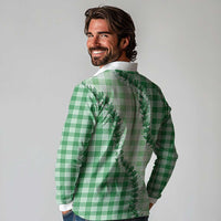 Green Hawaii Palaka Long Sleeve Polo Shirt Hawaiian Pikake Lei LT05 - Polynesian Pride