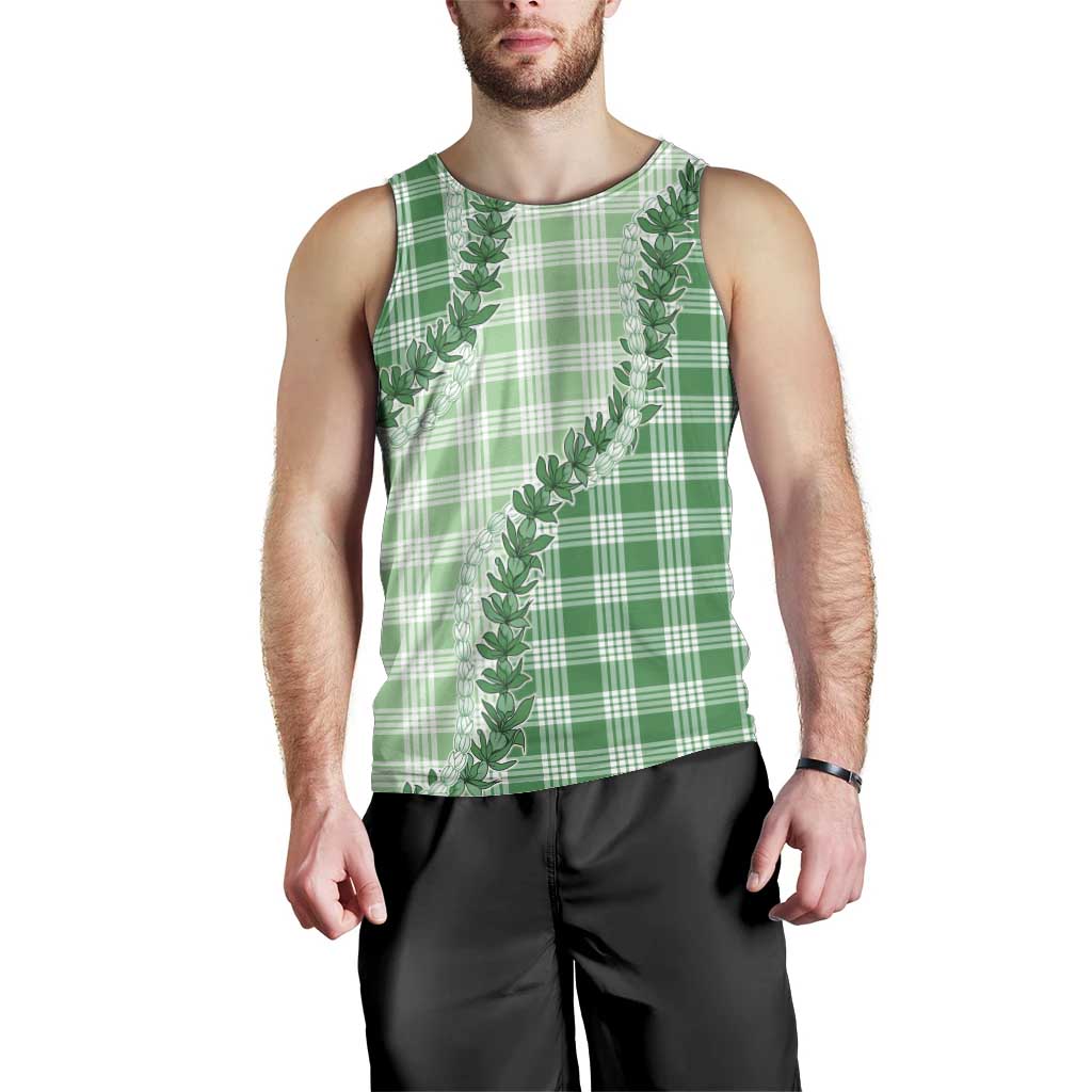 Green Hawaii Palaka Men Tank Top Hawaiian Pikake Lei LT05 - Polynesian Pride