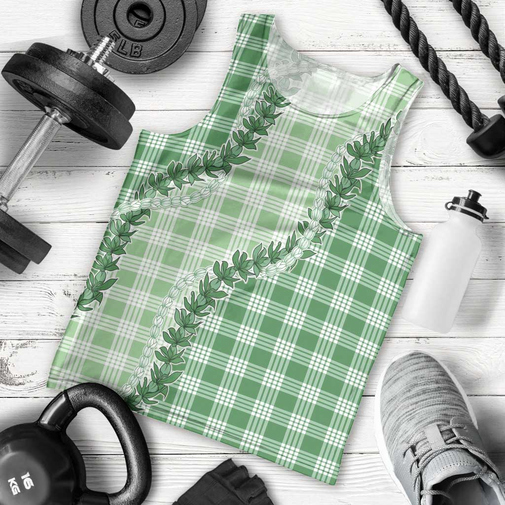 Green Hawaii Palaka Men Tank Top Hawaiian Pikake Lei LT05 - Polynesian Pride