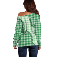 Green Hawaii Palaka Off Shoulder Sweater Hawaiian Pikake Lei LT05 - Polynesian Pride