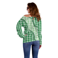 Green Hawaii Palaka Off Shoulder Sweater Hawaiian Pikake Lei LT05 - Polynesian Pride