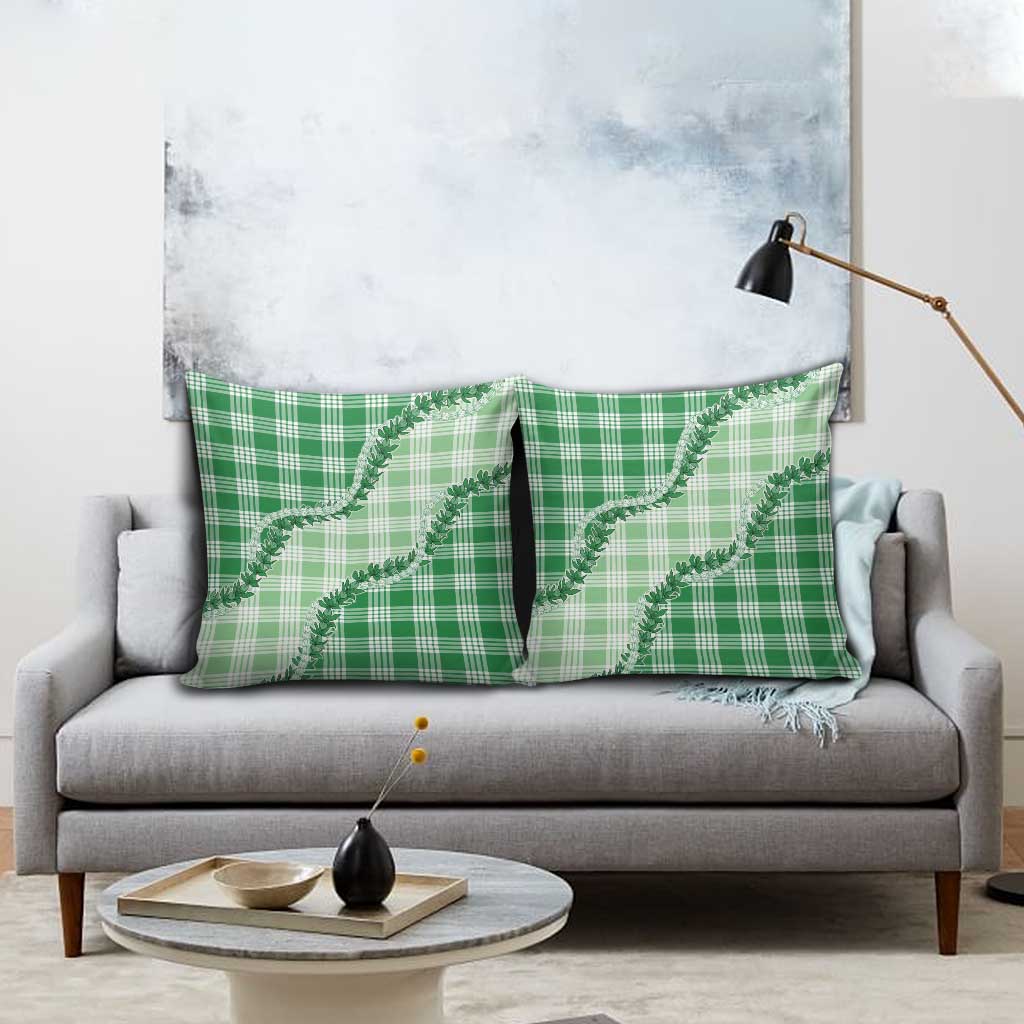 Green Hawaii Palaka Pillow Cover Hawaiian Pikake Lei