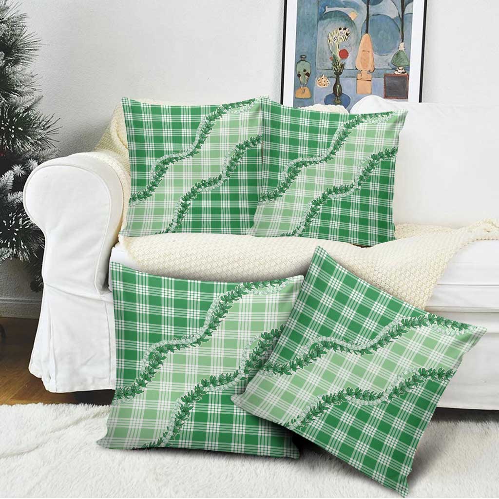 Green Hawaii Palaka Pillow Cover Hawaiian Pikake Lei