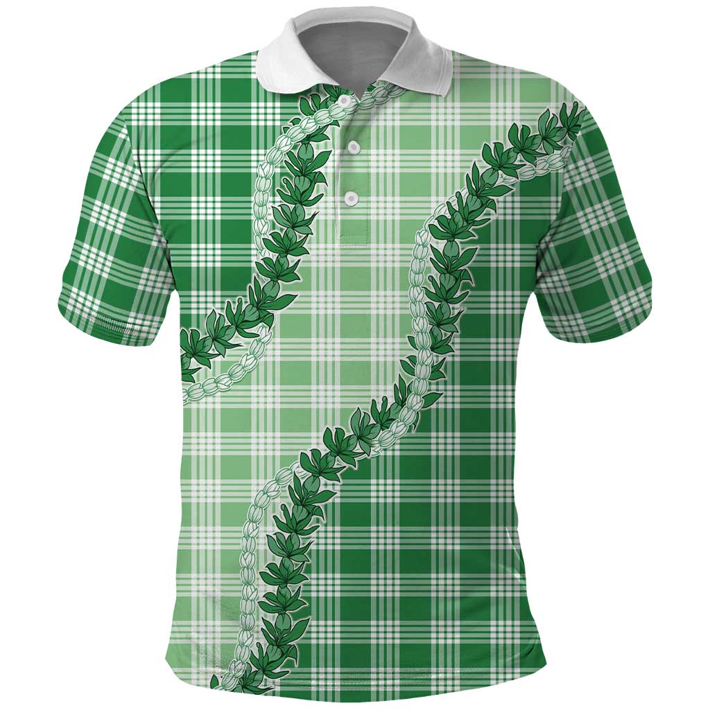 Green Hawaii Palaka Polo Shirt Hawaiian Pikake Lei LT05 Green - Polynesian Pride