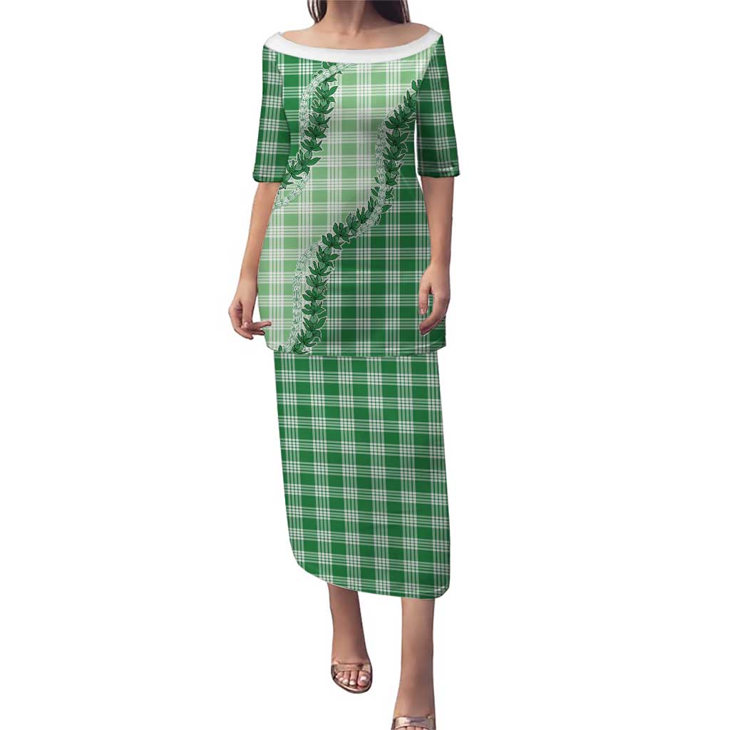 Green Hawaii Palaka Puletasi Hawaiian Pikake Lei LT05 Long Dress Green - Polynesian Pride