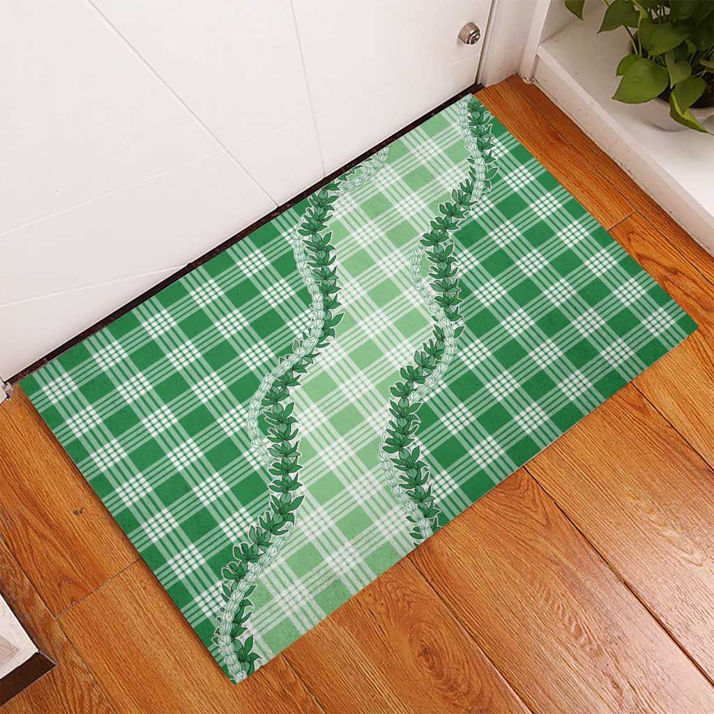 Green Hawaii Palaka Rubber Doormat Hawaiian Pikake Lei LT05 - Polynesian Pride