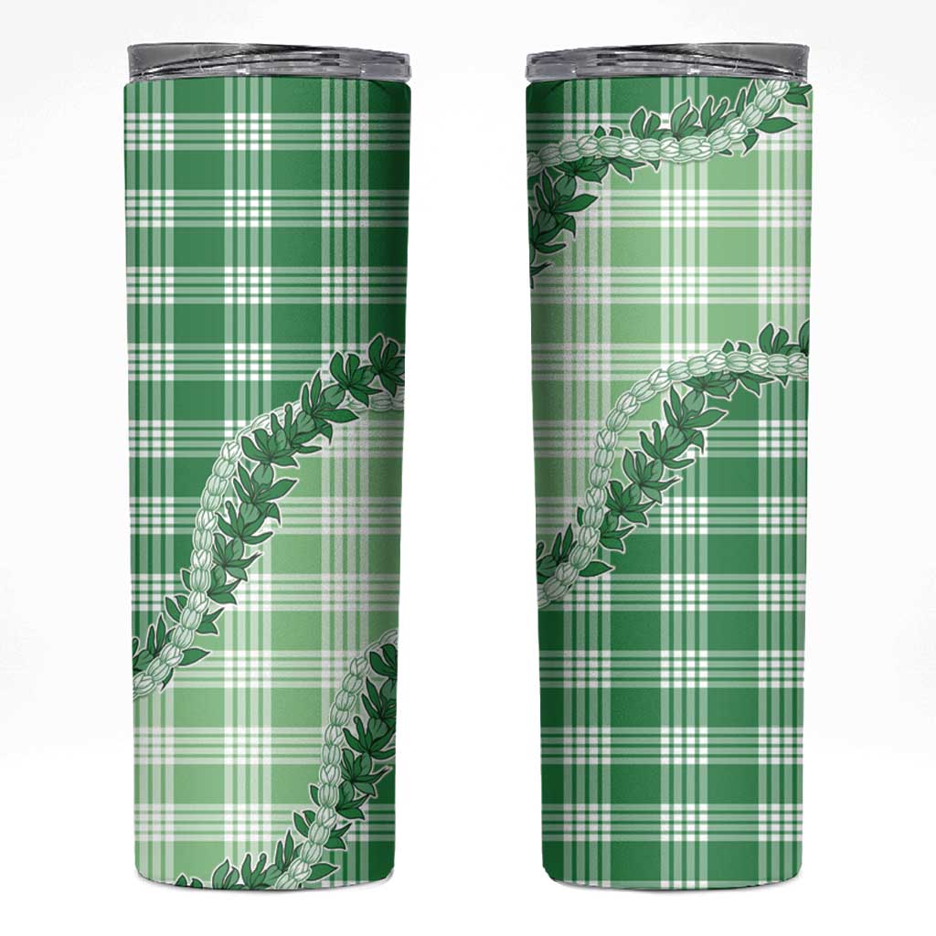 Green Hawaii Palaka Skinny Tumbler Hawaiian Pikake Lei LT05 Green - Polynesian Pride