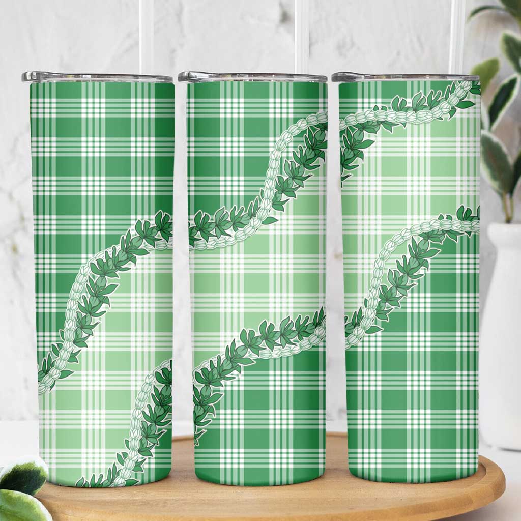 Green Hawaii Palaka Skinny Tumbler Hawaiian Pikake Lei