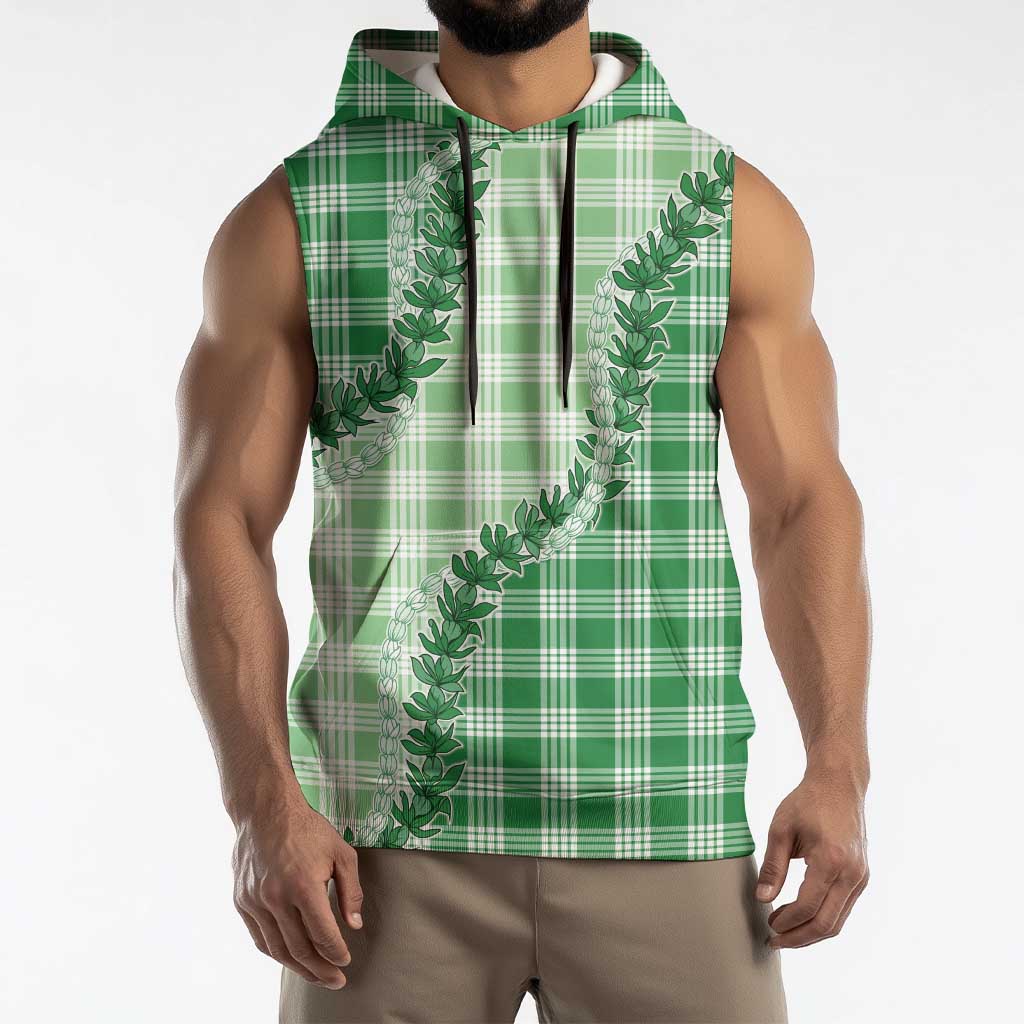 Green Hawaii Palaka Sleeveless Hoodie Hawaiian Pikake Lei LT05 - Polynesian Pride