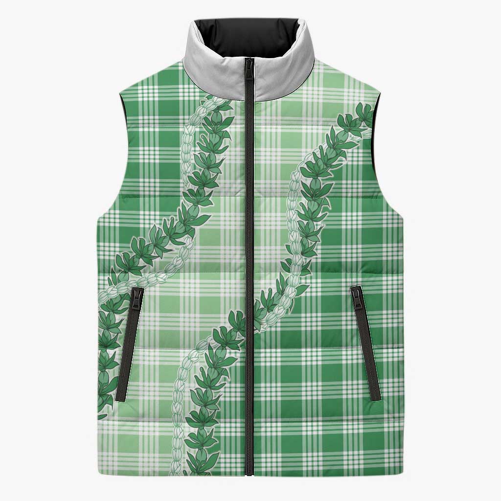 Green Hawaii Palaka Sleeveless Puffer Jacket Hawaiian Pikake Lei LT05 Unisex Green - Polynesian Pride