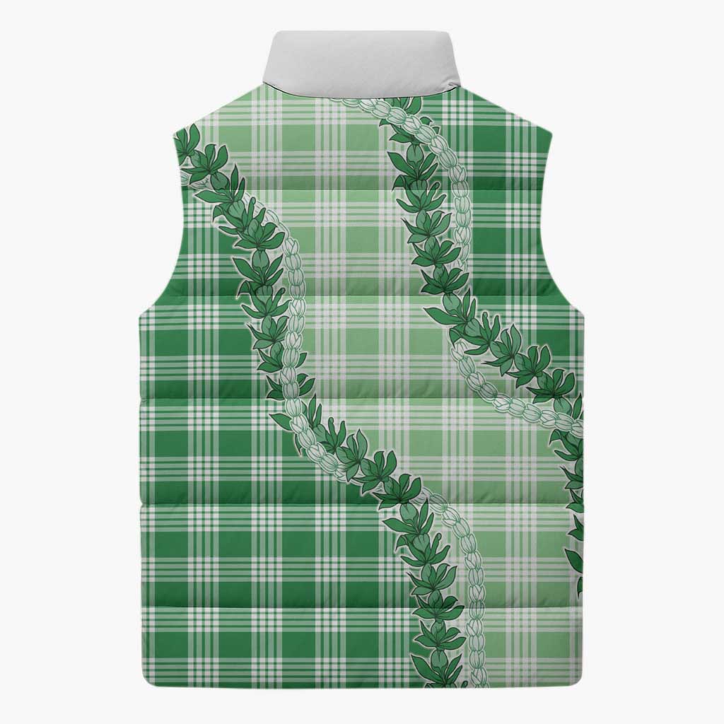 Green Hawaii Palaka Sleeveless Puffer Jacket Hawaiian Pikake Lei LT05 - Polynesian Pride