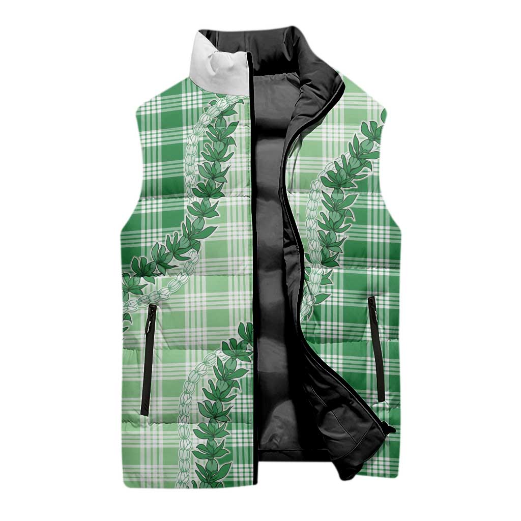 Green Hawaii Palaka Sleeveless Puffer Jacket Hawaiian Pikake Lei LT05 - Polynesian Pride