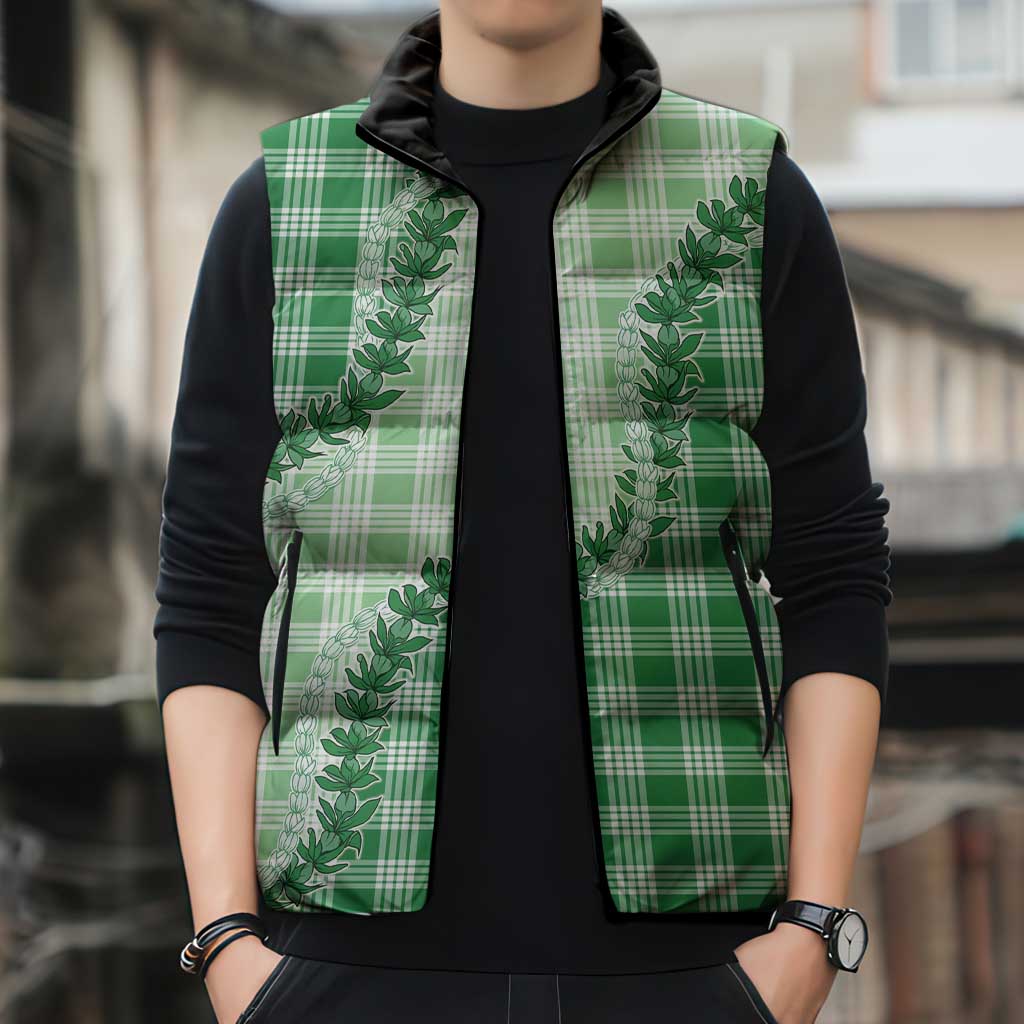 Green Hawaii Palaka Sleeveless Puffer Jacket Hawaiian Pikake Lei LT05 - Polynesian Pride