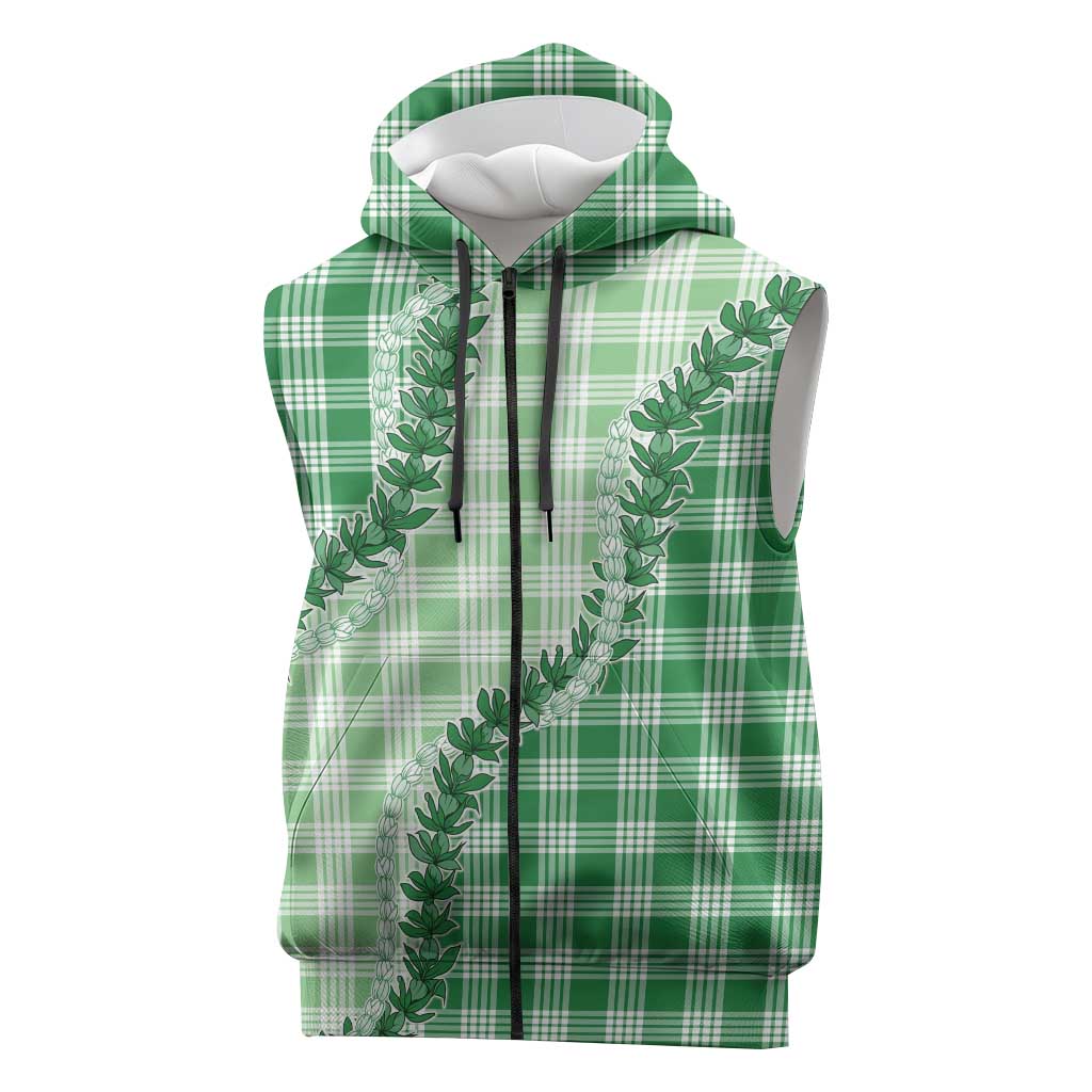 Green Hawaii Palaka Sleeveless Zip Hoodie Hawaiian Pikake Lei LT05 Green - Polynesian Pride