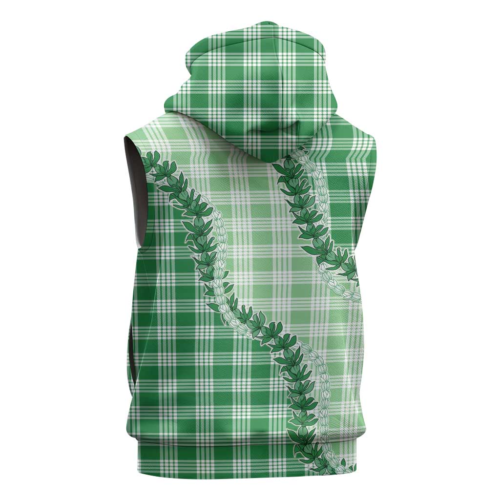 Green Hawaii Palaka Sleeveless Zip Hoodie Hawaiian Pikake Lei LT05 - Polynesian Pride