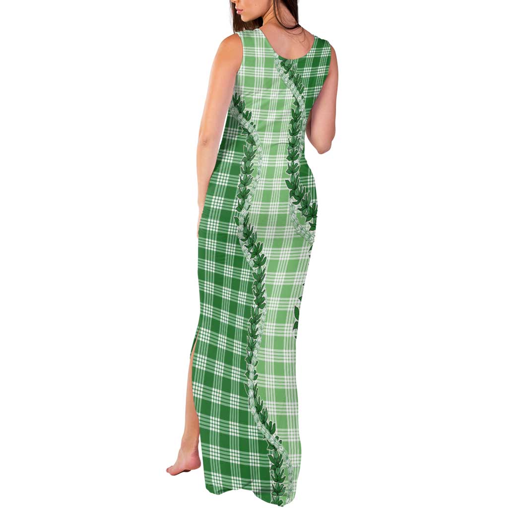 Green Hawaii Palaka Tank Maxi Dress Hawaiian Pikake Lei LT05 - Polynesian Pride