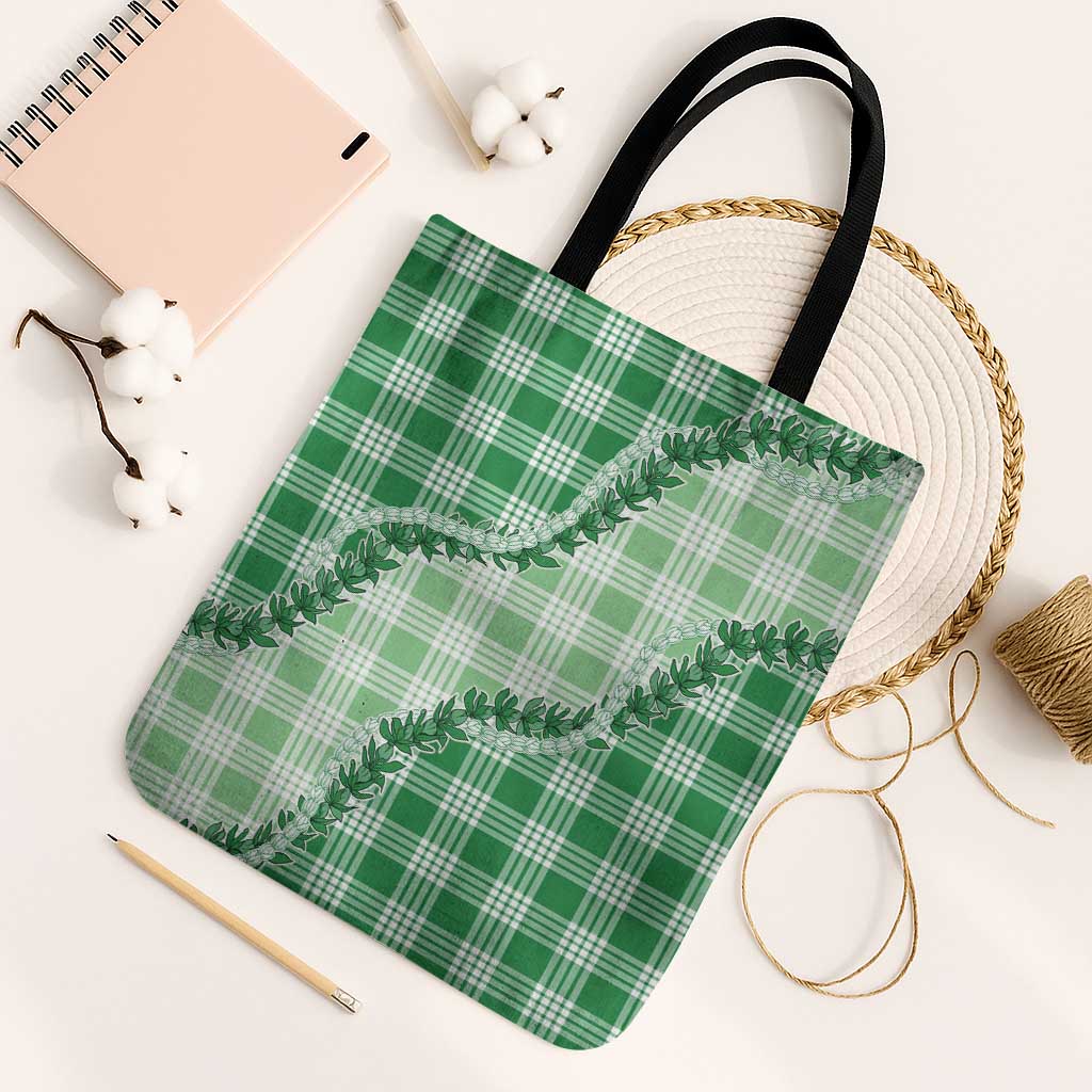Green Hawaii Palaka Tote Bag Hawaiian Pikake Lei LT05 Black Strap One Size Green - Polynesian Pride