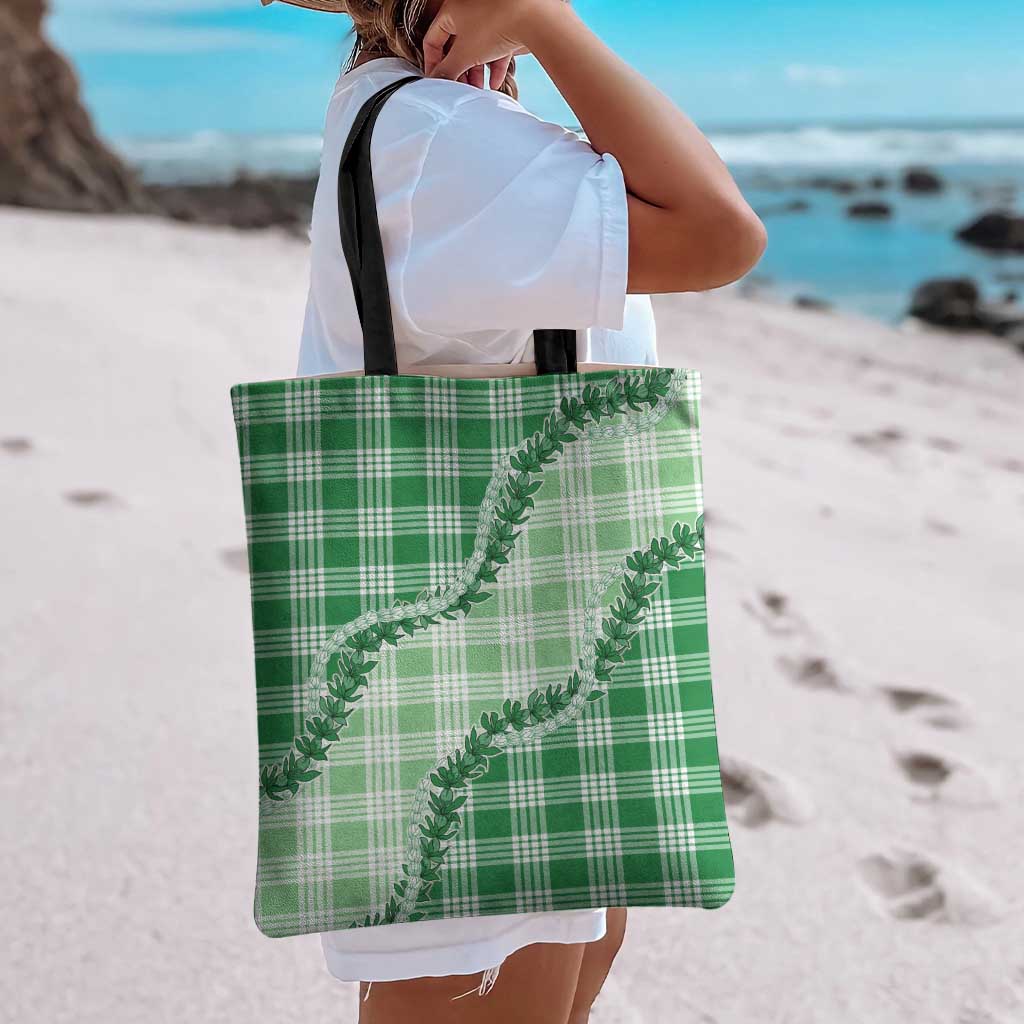 Green Hawaii Palaka Tote Bag Hawaiian Pikake Lei LT05 - Polynesian Pride