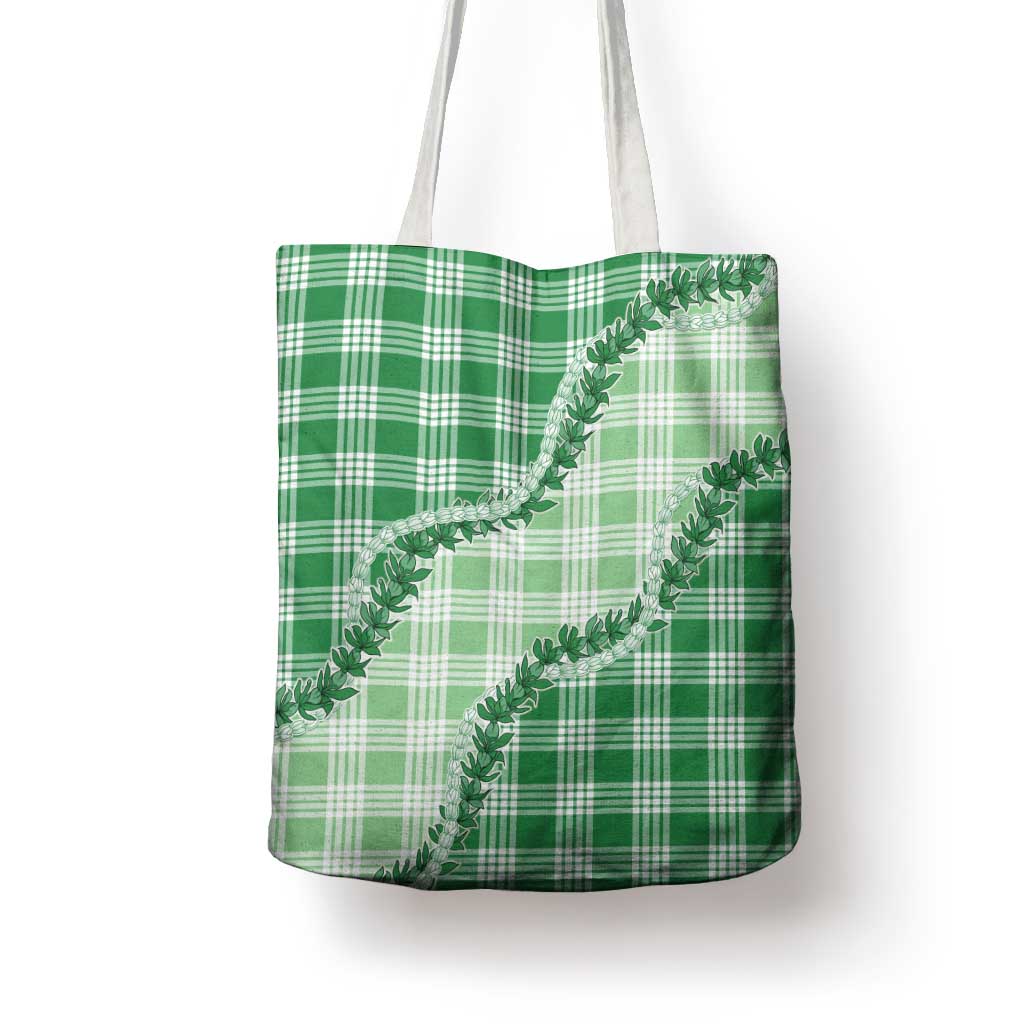 Green Hawaii Palaka Tote Bag Hawaiian Pikake Lei LT05 - Polynesian Pride