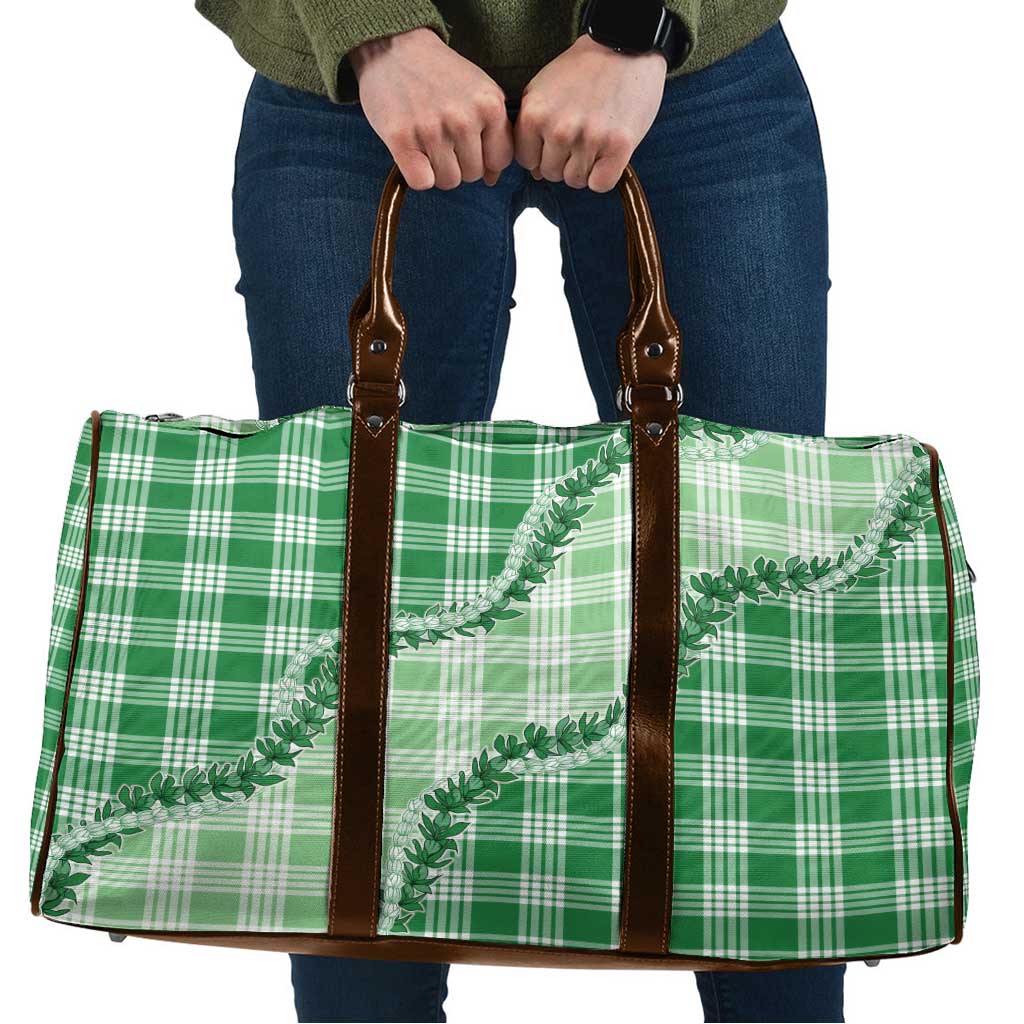 Green Hawaii Palaka Travel Bag Hawaiian Pikake Lei