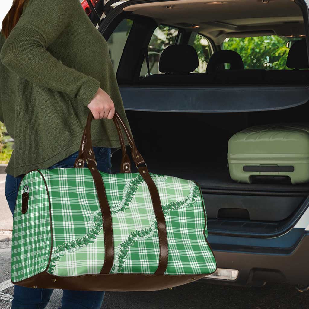 Green Hawaii Palaka Travel Bag Hawaiian Pikake Lei