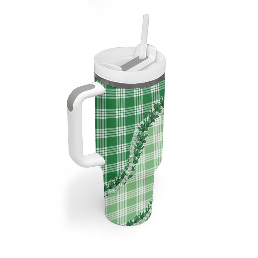 Green Hawaii Palaka Tumbler With Handle Hawaiian Pikake Lei LT05 - Polynesian Pride