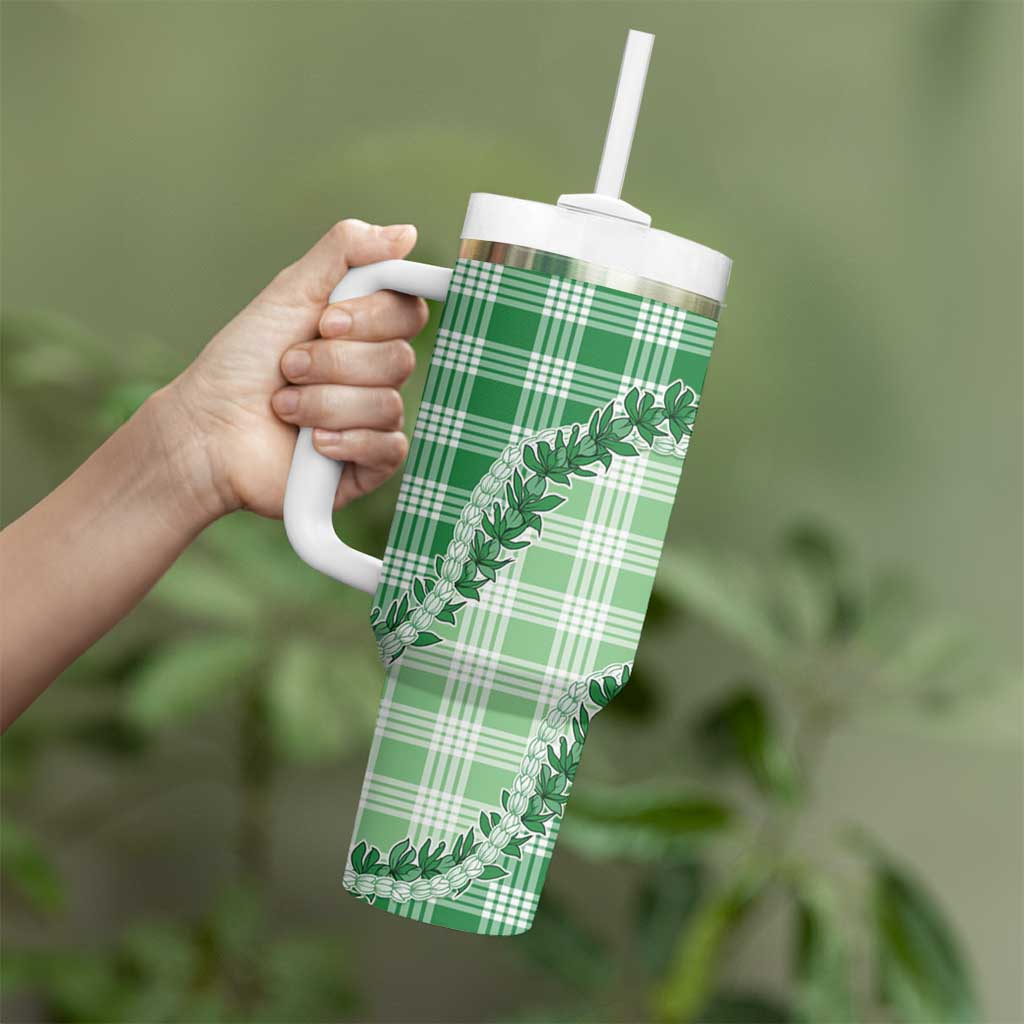 Green Hawaii Palaka Tumbler With Handle Hawaiian Pikake Lei LT05 - Polynesian Pride