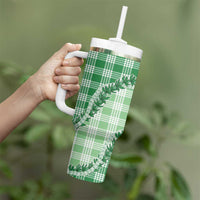 Green Hawaii Palaka Tumbler With Handle Hawaiian Pikake Lei LT05 - Polynesian Pride