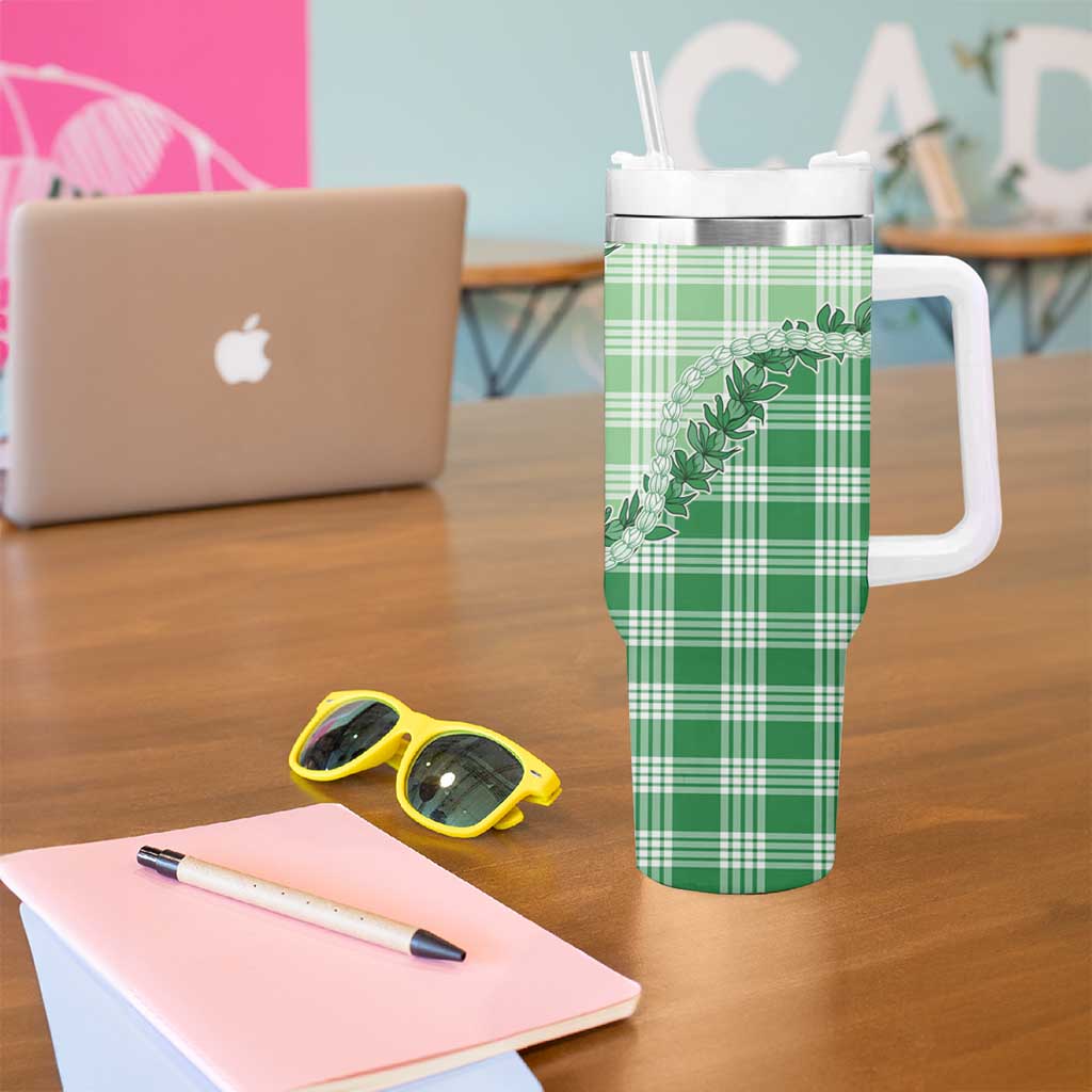 Green Hawaii Palaka Tumbler With Handle Hawaiian Pikake Lei LT05 - Polynesian Pride