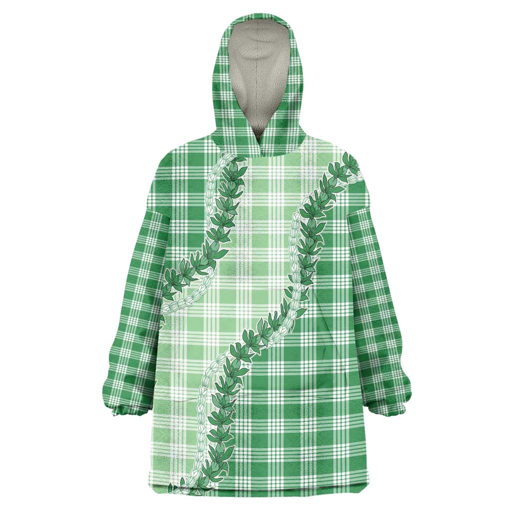 Green Hawaii Palaka Wearable Blanket Hoodie Hawaiian Pikake Lei LT05 One Size Green - Polynesian Pride