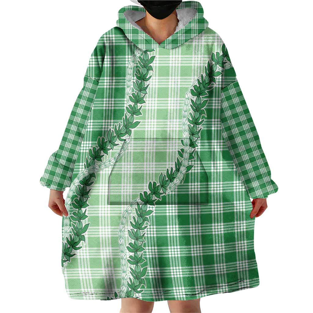 Green Hawaii Palaka Wearable Blanket Hoodie Hawaiian Pikake Lei LT05 - Polynesian Pride