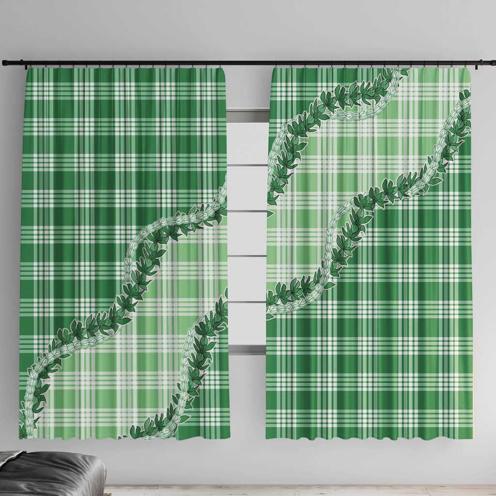 Green Hawaii Palaka Window Curtain Hawaiian Pikake Lei LT05 With Hooks Green - Polynesian Pride