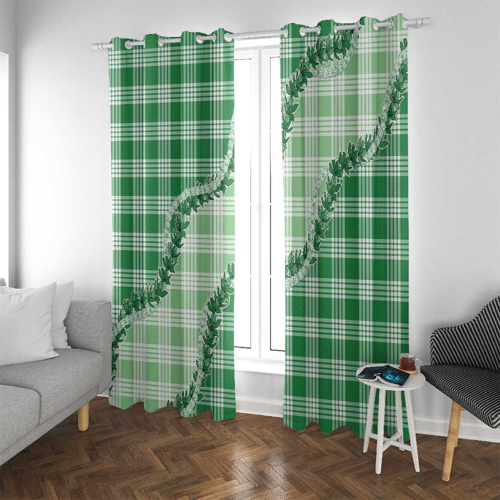 Green Hawaii Palaka Window Curtain Hawaiian Pikake Lei LT05 With Grommets Green - Polynesian Pride