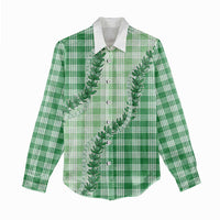 Green Hawaii Palaka Women Casual Shirt Hawaiian Pikake Lei LT05 - Polynesian Pride
