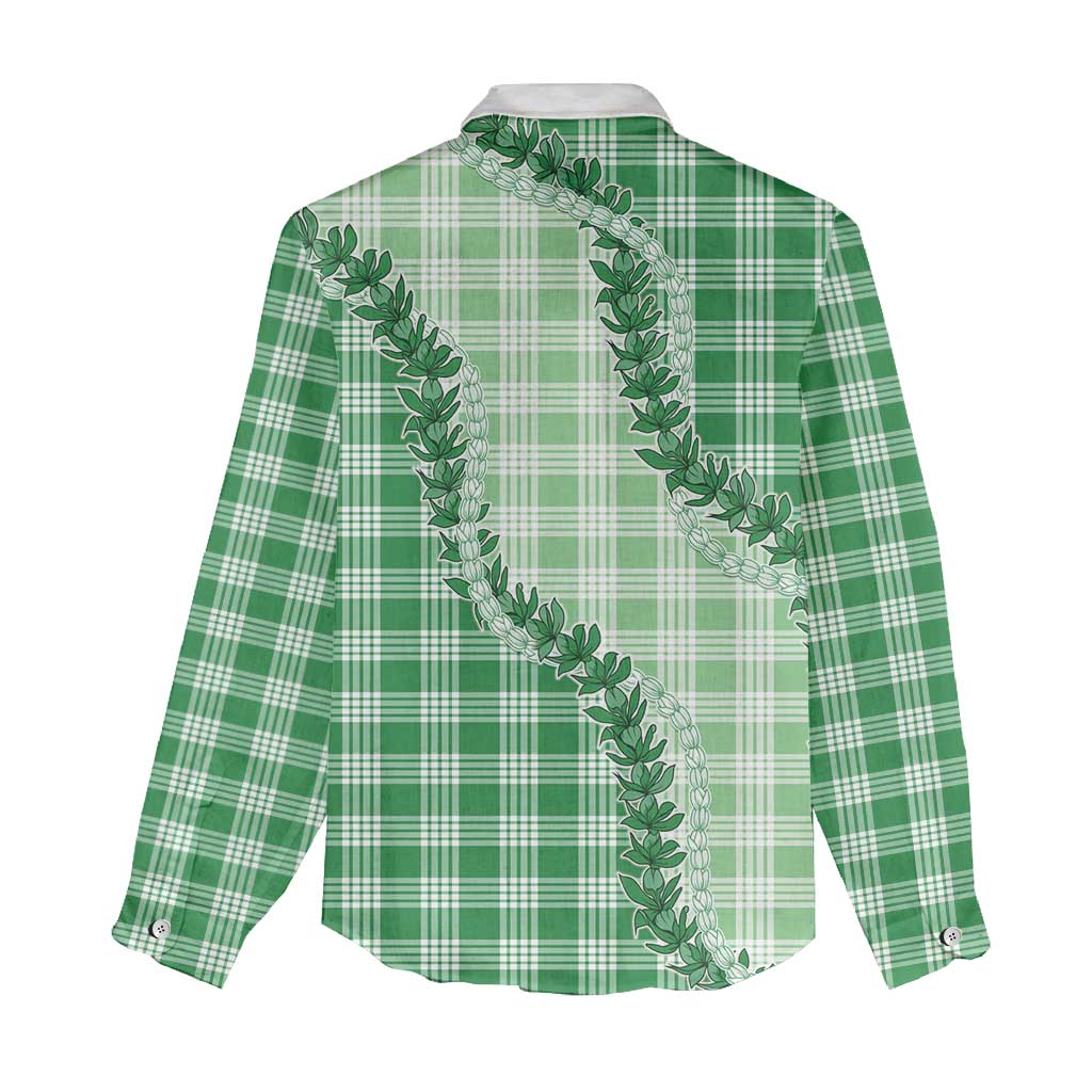 Green Hawaii Palaka Women Casual Shirt Hawaiian Pikake Lei LT05 - Polynesian Pride