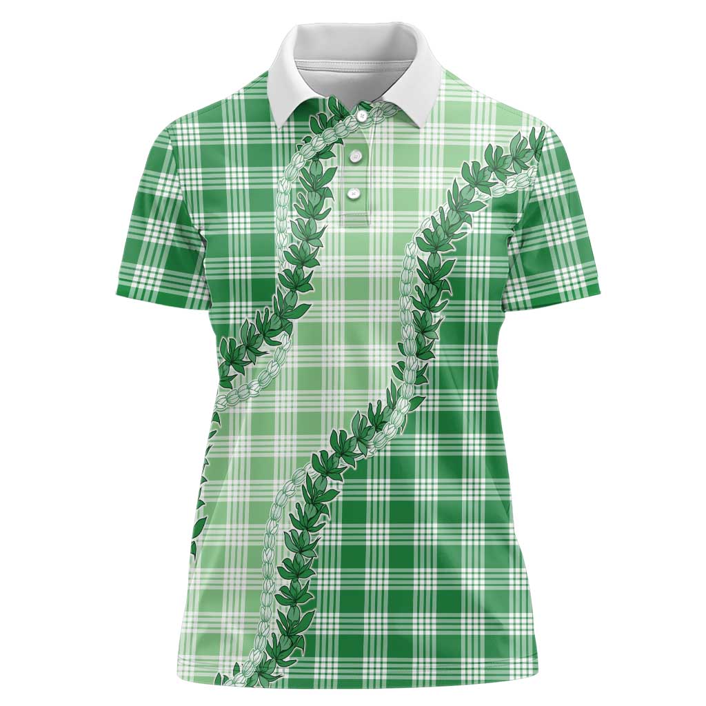 Green Hawaii Palaka Women Polo Shirt Hawaiian Pikake Lei LT05 Female Green - Polynesian Pride