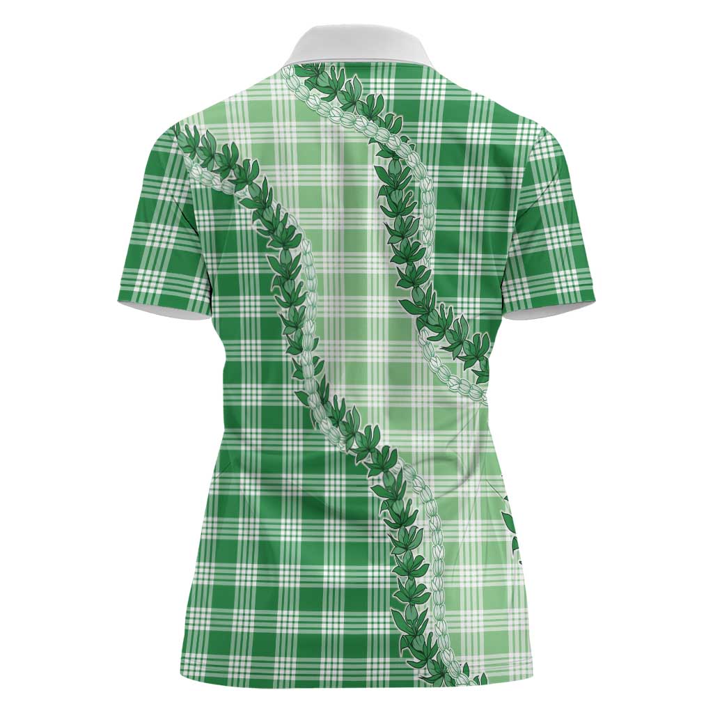 Green Hawaii Palaka Women Polo Shirt Hawaiian Pikake Lei LT05 - Polynesian Pride