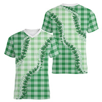Green Hawaii Palaka Women V-Neck T-Shirt Hawaiian Pikake Lei LT05 - Polynesian Pride