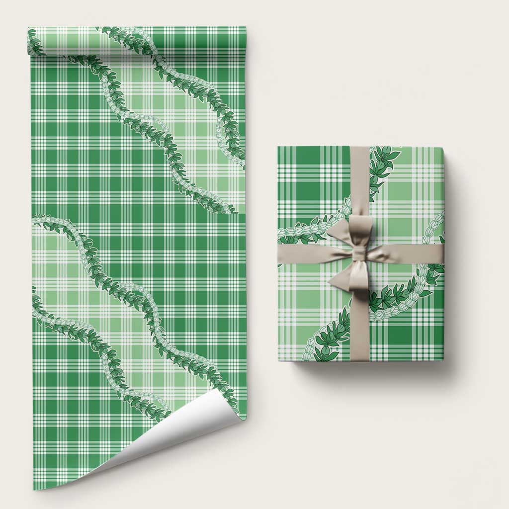 Green Hawaii Palaka Wrapping Paper Hawaiian Pikake Lei