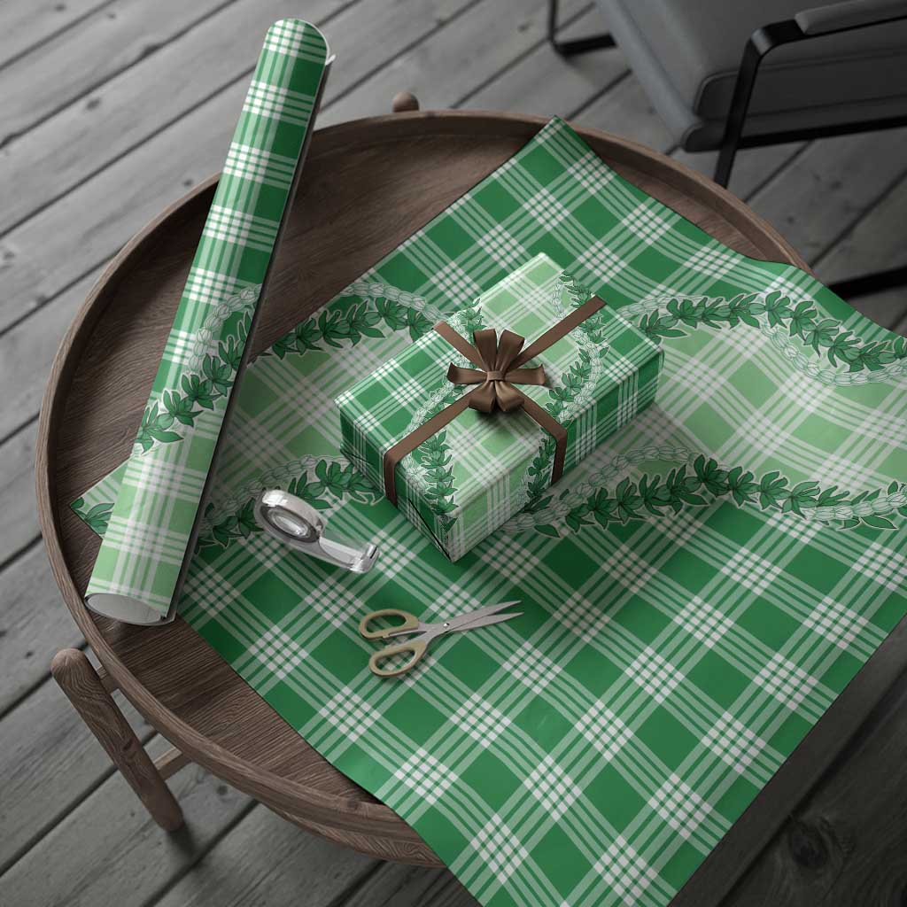 Green Hawaii Palaka Wrapping Paper Hawaiian Pikake Lei