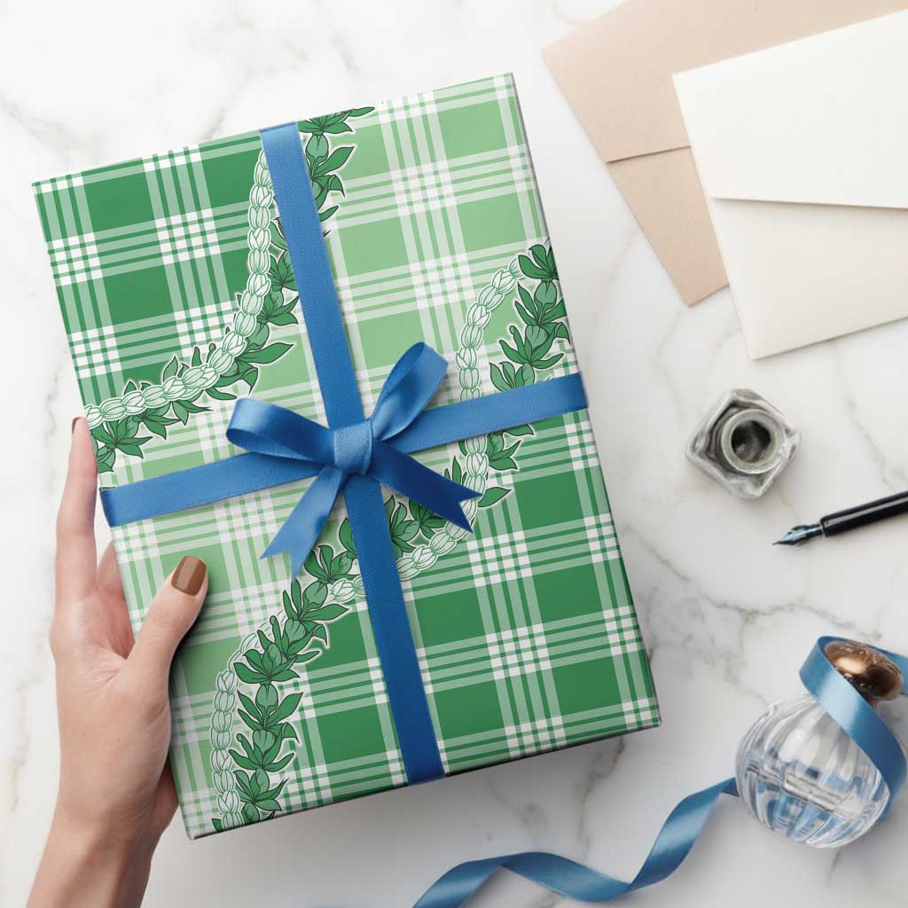Green Hawaii Palaka Wrapping Paper Hawaiian Pikake Lei