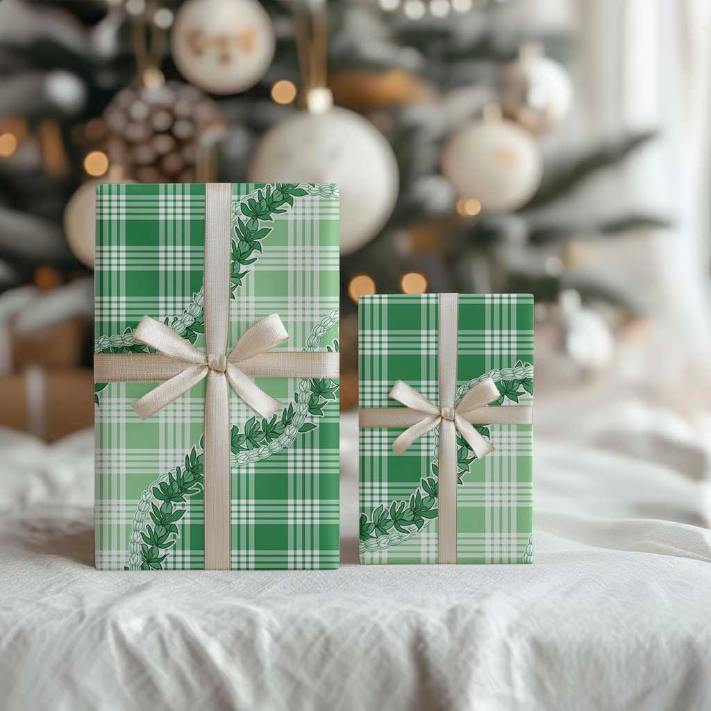 Green Hawaii Palaka Wrapping Paper Hawaiian Pikake Lei